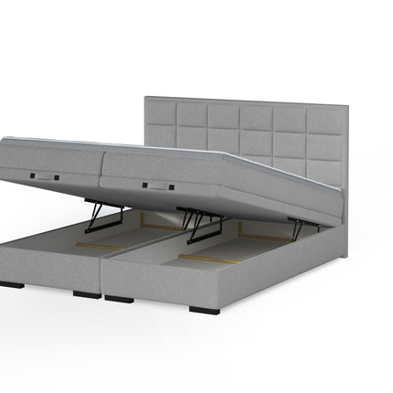 Pat boxspring SEMENO 160x200, personalizabil, cu saltele, spatiu depozitare si topper