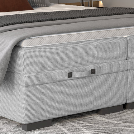 Pat boxspring SEMENO 180x200, personalizabil, cu saltele, spatiu depozitare si topper