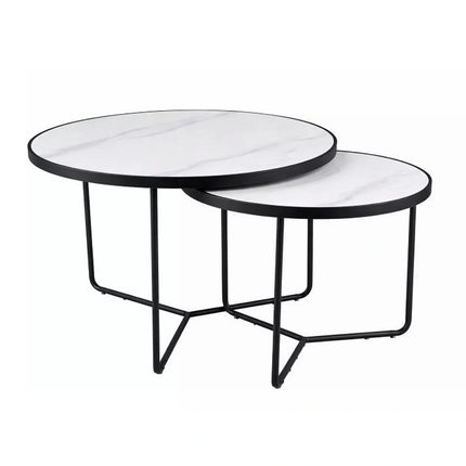Set 2 măsuțe cafea ITALIA, alb/negru, ceramică/metal