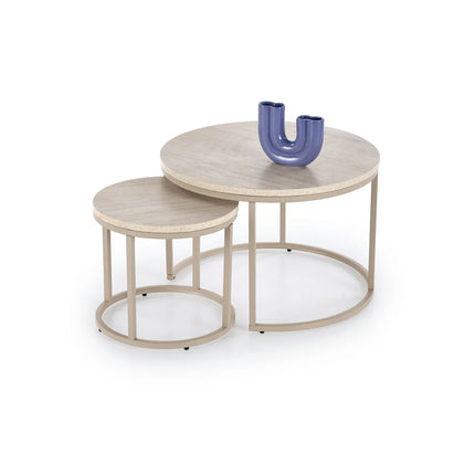 Set 2 masute cafea PAOLA, bej cu efect de piatra travertin/casmir
