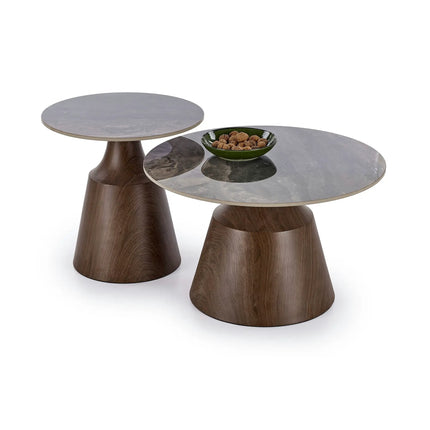 Set 2 masute cafea TOWER, maro cu efect de marmura/nuc