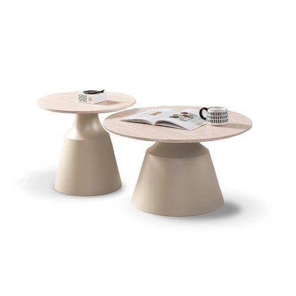 Set 2 masute cafea ZURICH, bej cu efect de piatra travertin/casmir