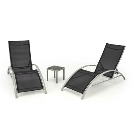 Set gradina EMBOLO, negru/gri, metal/panza, cu masuta si 2 sezlonguri
