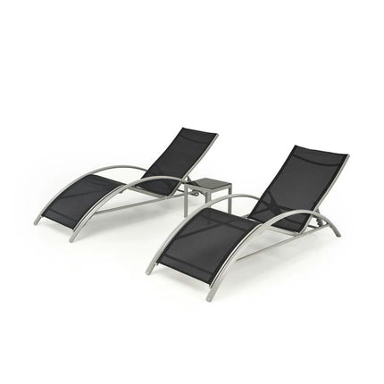 Set gradina EMBOLO, negru/gri, metal/panza, cu masuta si 2 sezlonguri