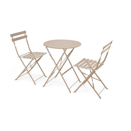 Set gradina LIVORNO, cappuccino, metal, cu masa si 2 scaune pliante