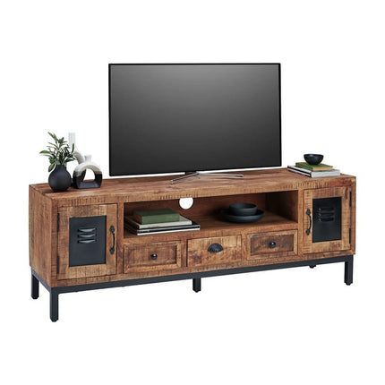 Comoda TV MIRA, stejar/negru, lemn/metal, 160x40x55 cm