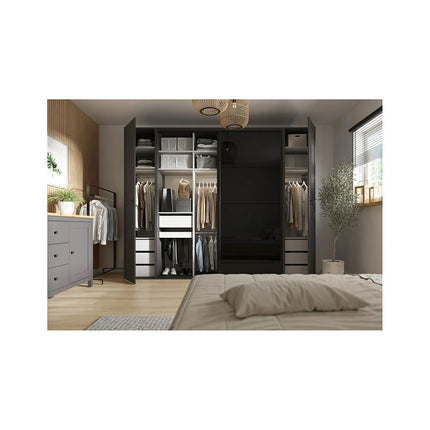 Dressing FLEX, gri grafit/negru lucios, PAL, cu 4 usi, 250x66x240 cm