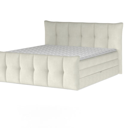 Pat boxspring SOFIA 180x200, personalizabil, cu saltele, topper si lada pentru depozitare
