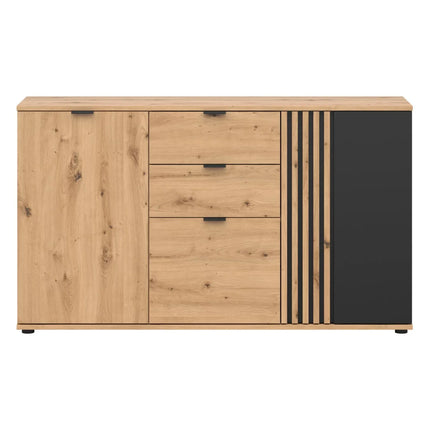 Comoda VABRES, stejar artisan/negru mat, PAL laminat, 151x40x87 cm