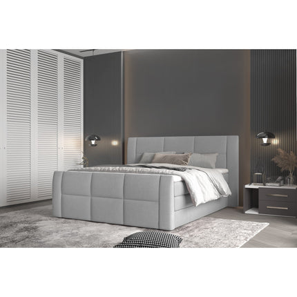 Pat STELLA 140 boxspring, personalizabil, cu spatiu depozitare, saltele si topper 5 cm