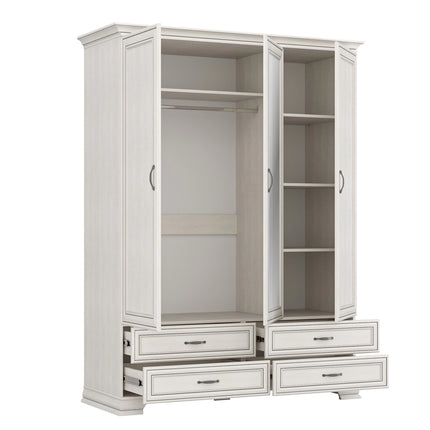 Dulap TIFFANY II, crem, PAL laminat, cu 3 usi si 4 sertare, 159x63x212 cm