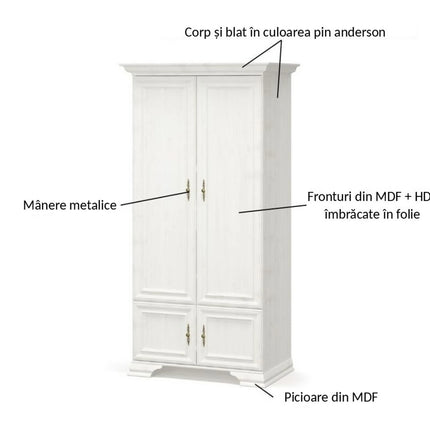 Dulap IRYS, pin alb anderson, PAL laminat, cu 4 usi, 101x62x198 cm