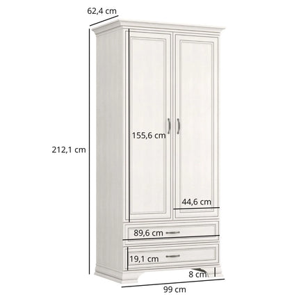 Dulap TIFFANY II, crem, PAL laminat, cu 2 usi si 2 sertare, 99x62x212 cm