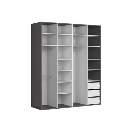 Dressing FLEX, gri grafit/stejar artisan, PAL, cu 4 usi, 200x66x240 cm