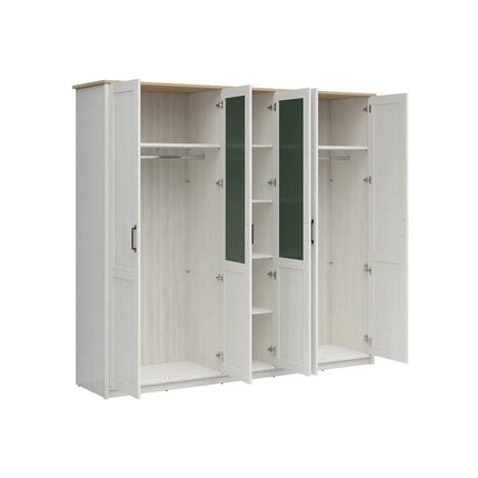 Dressing LOKSA, pin alb/stejar grandson, PAL laminat, cu 5 usi, 241x58x220 cm