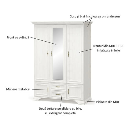 Dulap IRYS, pin alb anderson, PAL laminat, 145x62x212 cm