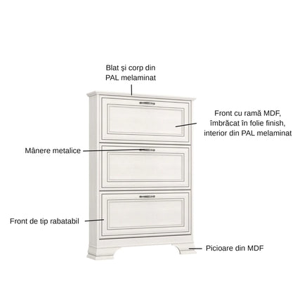 Pantofar TIFFANY II, crem, PAL laminat, 84x18x120 cm