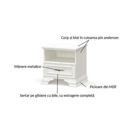 Noptiera IRYS, pin alb anderson, PAL laminat, 49x41x47 cm