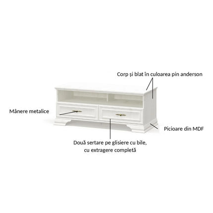 Comoda TV IRYS, pin alb anderson, PAL laminat, 121x51x47 cm