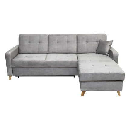 Coltar extensibil LARS, universal, stofa catifelata gri - Voss 07, cu lada depozitare, 223x161x83 cm