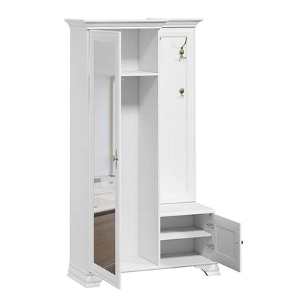 Cuier IDENTO, alb, PAL, cu oglinda pe partea stanga, 115x44x197.5 cm
