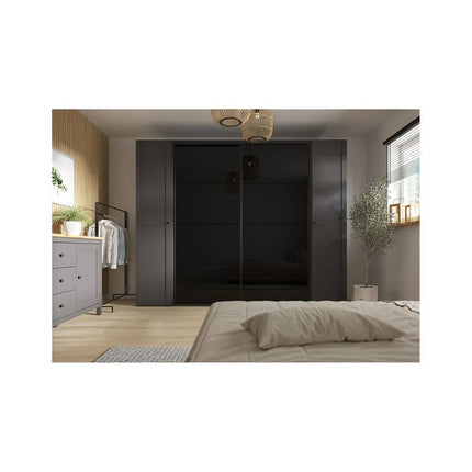 Dressing FLEX, gri grafit/negru lucios, PAL, cu 4 usi, 250x66x240 cm