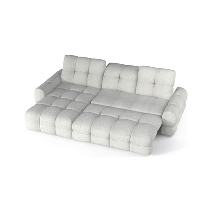 Coltar extensibil TOLLO MINI, sezlong stanga, stofa catifelata crem - Riviera 21, cu reglaj electric si lada depozitare, 283x171x105 cm