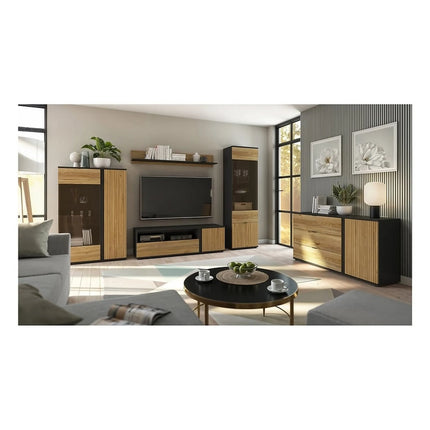 Dulap LUEN, stejar/negru, PAL laminat, cu 2 usi, 95x55x196 cm