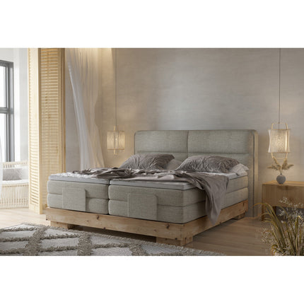 Pat boxspring VALSEN 140, personalizabil, din lemn masiv cu mecanism electric si doua saltele Pocket + topper