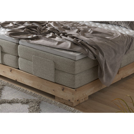 Pat boxspring VALSEN 140, personalizabil, din lemn masiv cu mecanism electric si doua saltele Pocket + topper