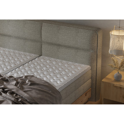 Pat boxspring VALSEN 140, personalizabil, din lemn masiv cu mecanism electric si doua saltele Pocket + topper