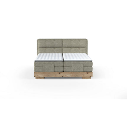 Pat boxspring VALSEN 140, personalizabil, din lemn masiv cu mecanism electric si doua saltele Pocket + topper