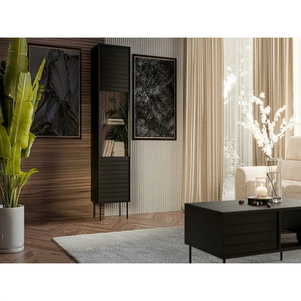 Vitrina CORTINA, negru, PAL laminat/sticla, 53x40x182 cm