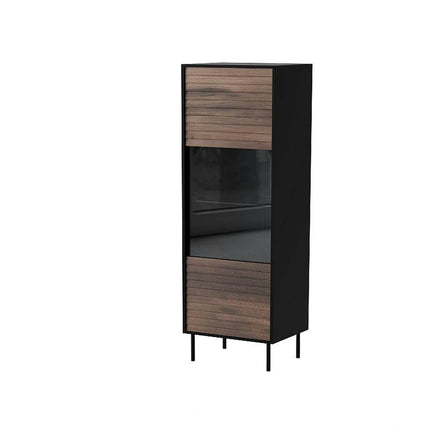 Vitrina CORTINA, nuc/negru, PAL laminat/sticla, 53x40x182 cm