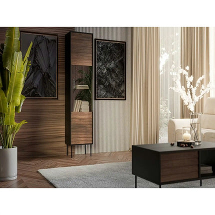 Vitrina CORTINA, nuc/negru, PAL laminat/sticla, 53x40x182 cm