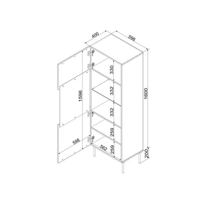 Vitrina ISLA, negru, PAL laminat/sticla, 60x40x180 cm