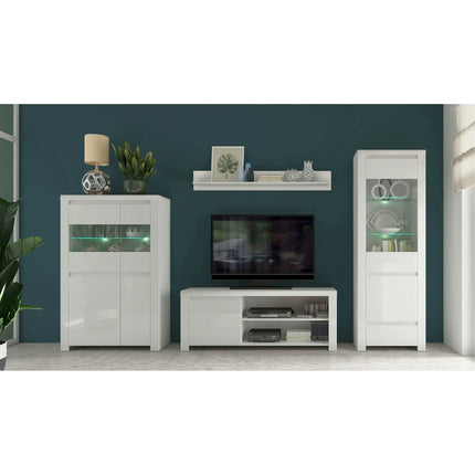 Vitrina LINGO, alb, PAL laminat, sticla, cu iluminare LED, 98x42x157 cm