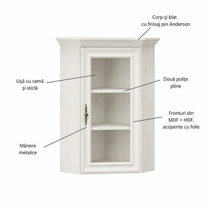 Vitrina suspendata IRYS, pin alb anderson, PAL laminat, 56x56x109 cm