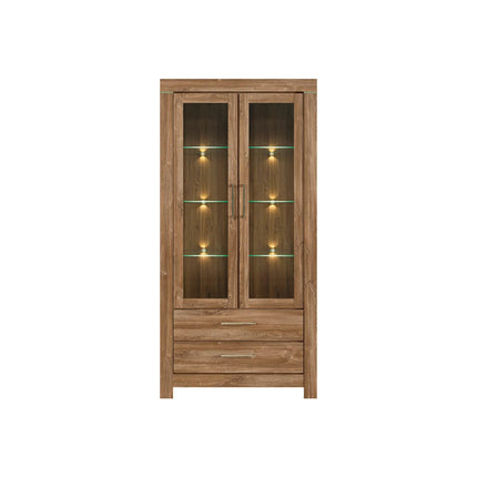 Vitrina GENT, stejar stirling, PAL laminat, cu iluminare LED, 98x42x201 cm