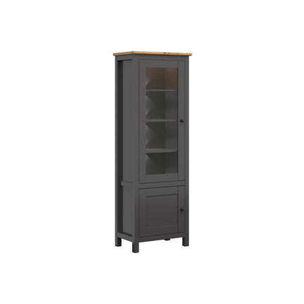 Vitrina HESEN, gri grafit/stejar artizanal, PAL, cu iluminare LED, 71x44x203 cm