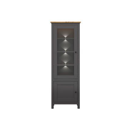 Vitrina HESEN, gri grafit/stejar artizanal, PAL, cu iluminare LED, 71x44x203 cm