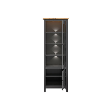 Vitrina HESEN, gri grafit/stejar artizanal, PAL, cu iluminare LED, 71x44x203 cm