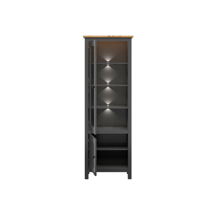 Vitrina HESEN, gri grafit/stejar artizanal, PAL, cu iluminare LED, 71x44x203 cm