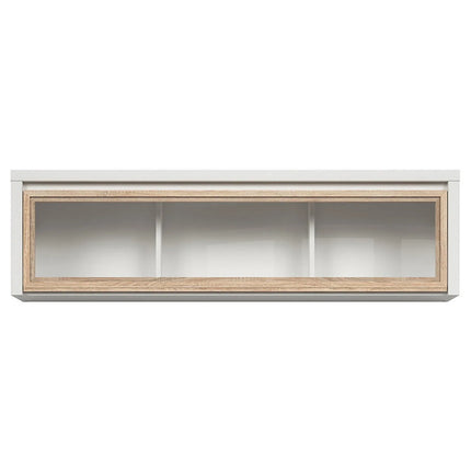 Vitrina suspendata KASPIAN, alb/stejar sonoma, PAL/sticla, 144x31x40 cm