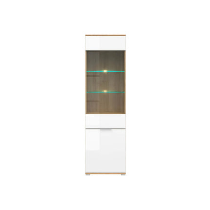 Vitrina ZELE, stejar wotan/alb lucios, PAL laminat, 56x41x195 cm