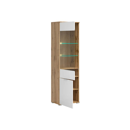 Vitrina ZELE, stejar wotan/alb lucios, PAL laminat, 56x41x195 cm
