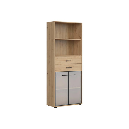 Vitrina SPACE OFFICE, stejar artisan/negru fumuriu, PAL laminat/sticla, 80x38x203 cm