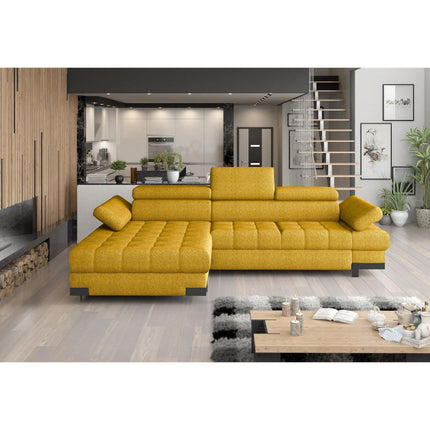 Coltar extensibil SELVA MINI, sezlong stanga, stofa catifelata galben - Terra 48, 270x173x95 cm
