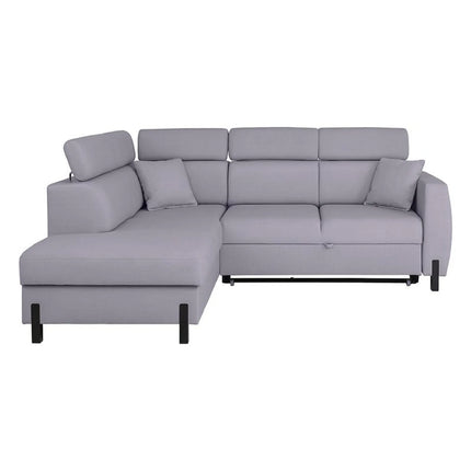 Coltar extensibil TULIO, sezlong stanga, stofa catifelata gri - Maya 19, cu lada depozitare, 245x215x92 cm