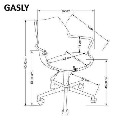 Scaun birou GASLY, roz/alb, piele ecologica, 62x64x80 cm